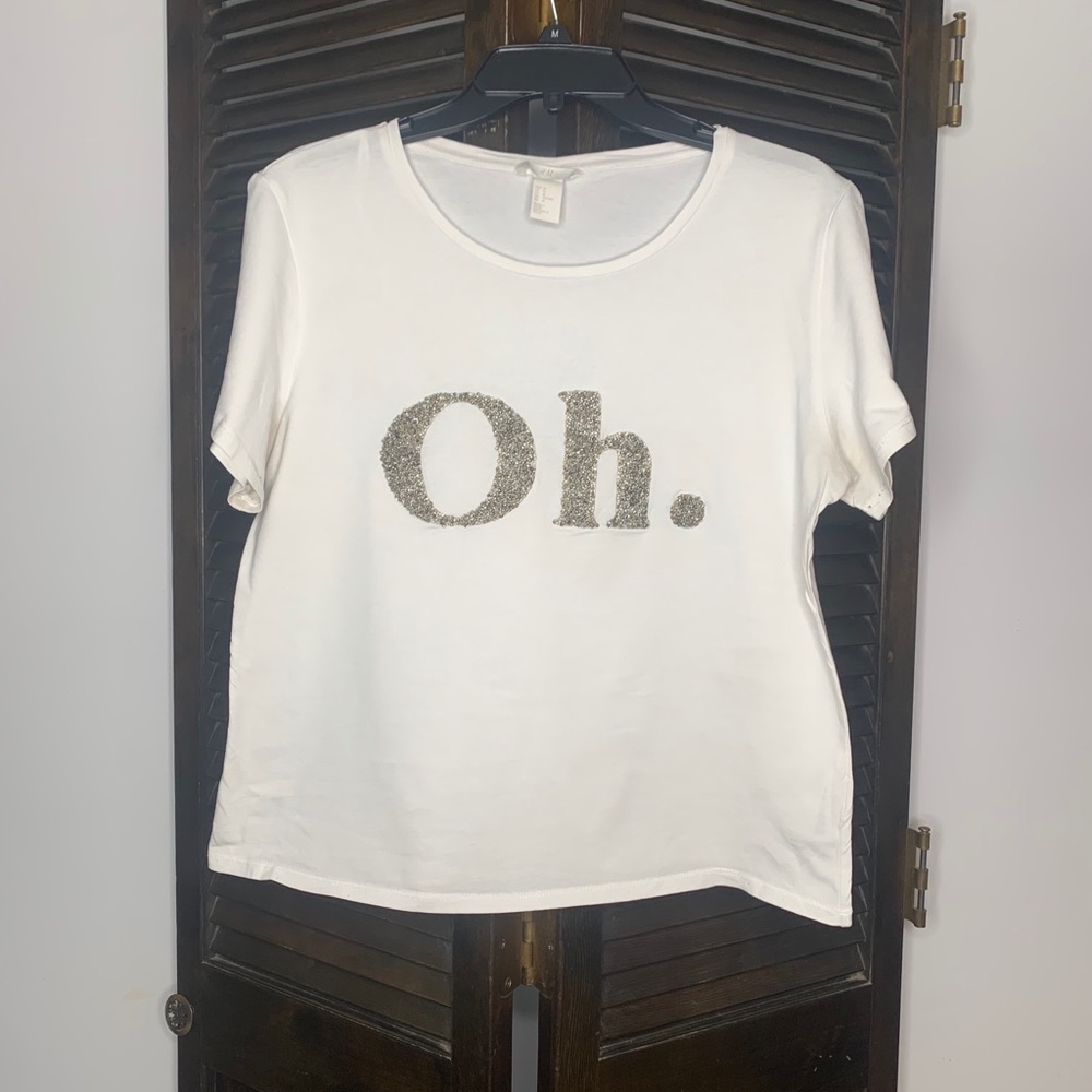 White Tee with Beaded Glitter Word